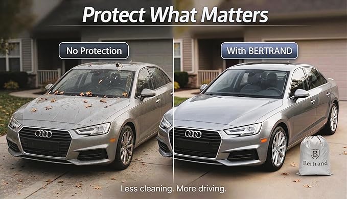 BERTRAND Premium Extra-Large Sedan Car Cover – (213x79 - Size - A4) - Waterproof All Weather | Mirror Pockets + Door Zipper | Cotton-Lined | UV Protection + Reduces Hail Impact | Heavy-Duty