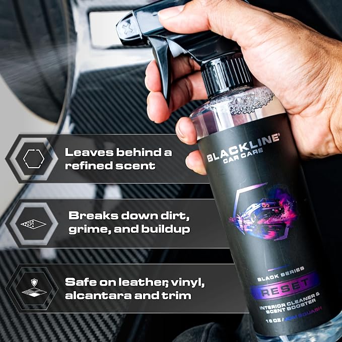 Blackline Luxury Scented Interior Cleaner Reset Deep Cleans & Deodorizes All Surfaces, pH-Neutral High-Foam Formula, Long-Lasting Premium Fragrance for Cars (16 Fl Oz, Teakwood)