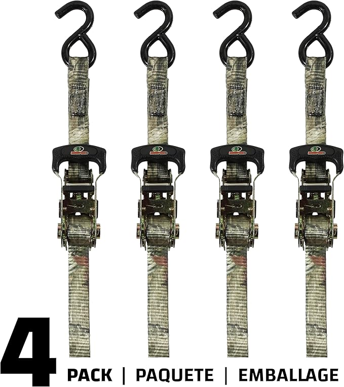 RPS Outdoors SI-2071 Mossy Oak Break-Up Infinity Camo 1" x 10' Ratchet Tie Down Straps (830 lb Safe Working Load / 2,500 lb Tension Strength), 4 Pack