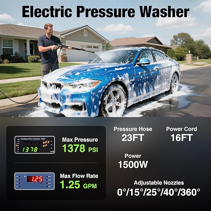 Pressure Washer, 2026 Upgraded Power Washer with No-Bend 360° Nozzle, Pressure Washer Foam Cannon & 4-Nozzle Set, Portable Pressure Washer for Cars & Undercarriage Cleaning Vehicles