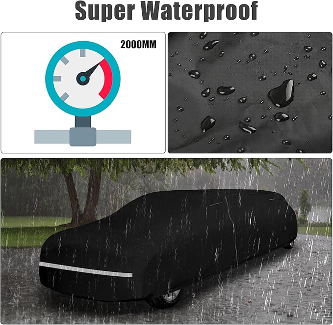 Waterproof Car Cover Compatible with Cadillac/Chrysler/Lincoln Limousine Up to 26-28 ft Car Accessories, Black All Weather Car Covers with Zipper&Lock for Car Dust Snow Rain Hail Protection
