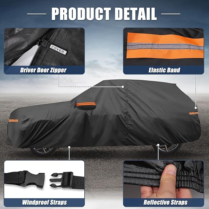 X AUTOHAUX Car Cover for Toyota Highlander 210D-PU Outdoor Full Car Cover All Weather with Door Zipper for Waterproof Windproof Sun Rain Snow Protection