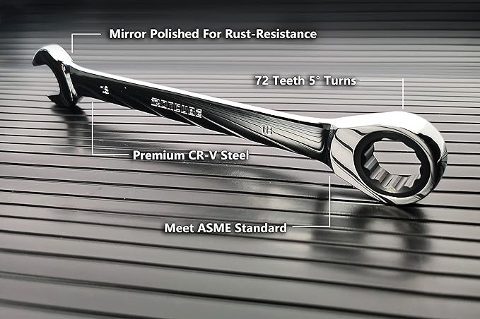 Ratcheting Wrench Set, 8-piece, SAE Wrench Set 5/16" to 3/4", 72-Teeth Gear CR-V Steel Mirror Polished, with Carrying Bag For Auto Repair