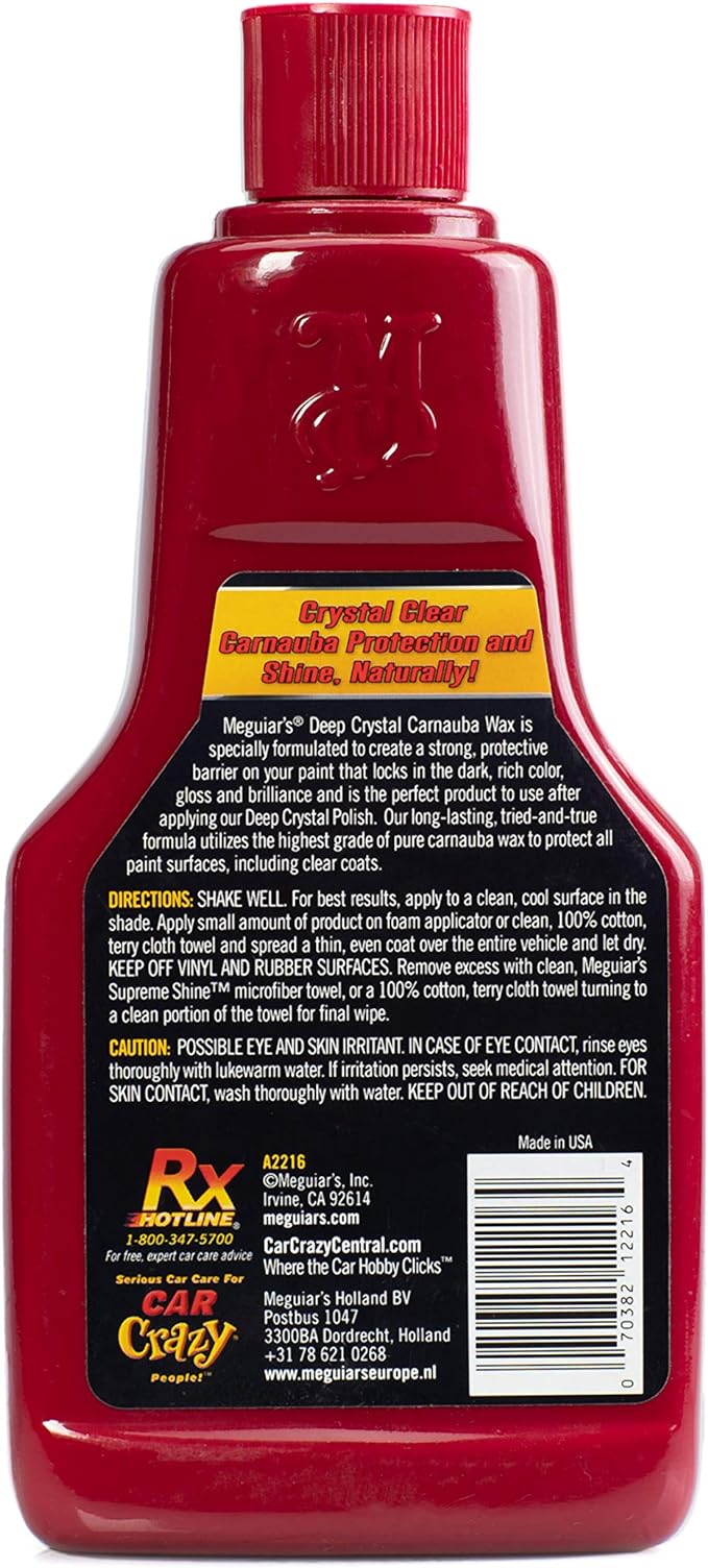 Meguiar's Deep Crystal Carnauba Wax, High-Grade Carnauba Liquid Car Wax for Long-Lasting Protection, Creates a Brilliant Shine and Gloss, Blocks UV Rays, Ideal Step for After Polishing, 16 Oz