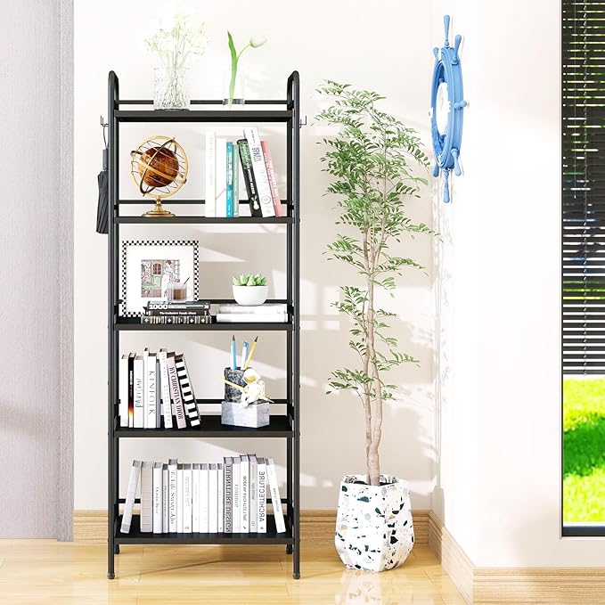 HDANI Storage Shelves, 5-Tier Metal Storage Rack with Shelf,Shelf Organizer,Garage Standing Shelving Unit for Laundry,Bathroom,Kitchen,Pantry, Closet,23.6''W X 13.8''D X 63''H,Black