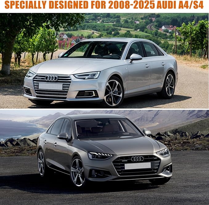Waterproof Car Covers Replace for 2008-2025 Audi A4/S4 Sedan, 6 Layers Silver All Weather Custom-fit Car Cover with Zipper Door & Windproof Bands for Snow Rain Dust Hail Protection