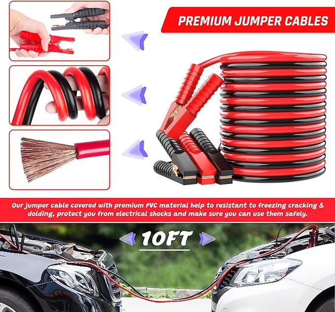 298PCS Roadside Emergency Car Kit- Car Emergency Kit with Jumper Cables, Roadside Emergency Kit for Vehicles, Emergency Car Kit, Car Safety Kits, Gloves,Tow Strap,Tool Kit,Reflective Warning Triangle