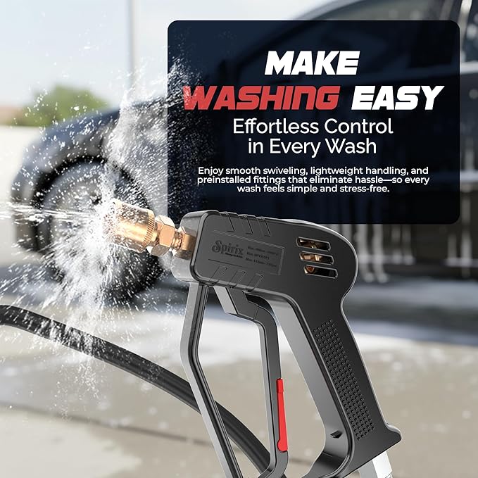 SPIRIX Stubby Pressure Washer Gun - 4000 PSI Short Power Washer Gun with 360° Swivel, 3/8" Quick Connect, Heavy Duty Spray Handle for Foam Cannon Car Wash Detailing