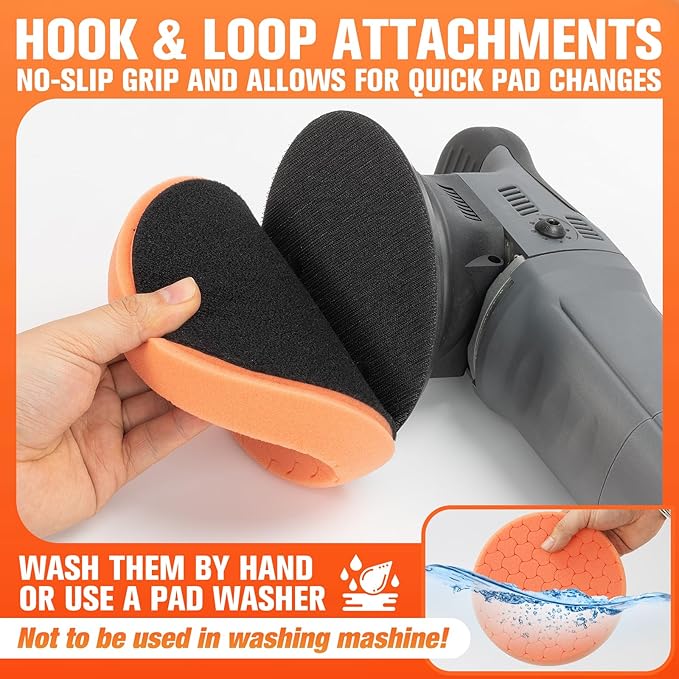 Orange Polish Pad, 3Pcs 6.5 Inch Face for 6 Inch Buffing Polishing Pads and Woolen Pads 150mm Backing Plate Compound Buffing Sponge for Car Buffer Polisher Compounding, Polishing and Waxing
