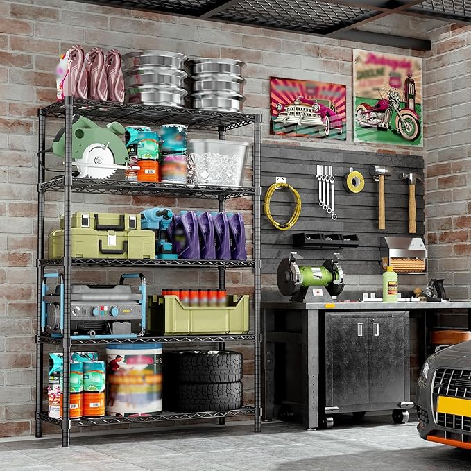 Storage Shelves, 2 PCS 36" L x 14" W x 72" H Heavy Duty Garage Wire Shelving Unit Loads 1750LBS, 5-Tier Adjustable Metal Industrial Utility Shelf Rack for Kitchen, Laundry Room, Basement