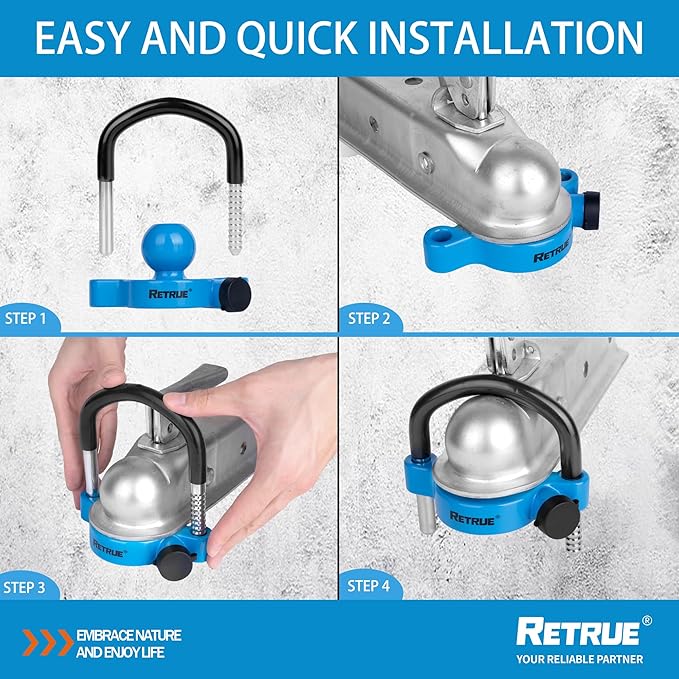 RETRUE Universal Trailer Ball Lock Hitch Coupler Locks Fits 1-7/8 Inch, 2 Inch, 2-5/16 Inch Couplers Adjustable Security with Weatherproof Cover and Cap, Blue