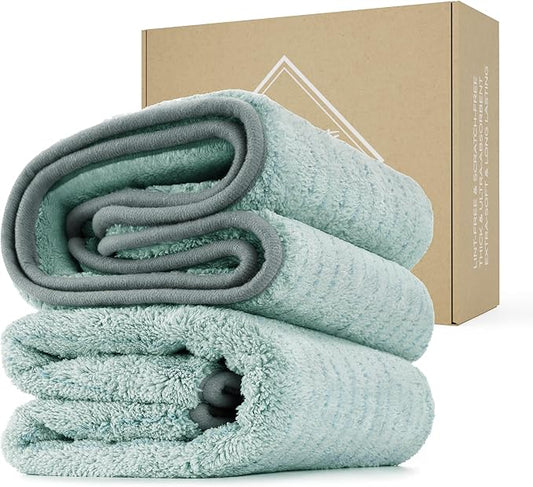 Fantasticlean Large Car Drying Towel 16x24 Inch 2 Pack，Super Absorbent, Soft Microfiber Towels for Cars, RVs, Trucks, No Scratch, Lint-Free, Auto Detailing Cloth for Polishing Waxing Washing(Green)