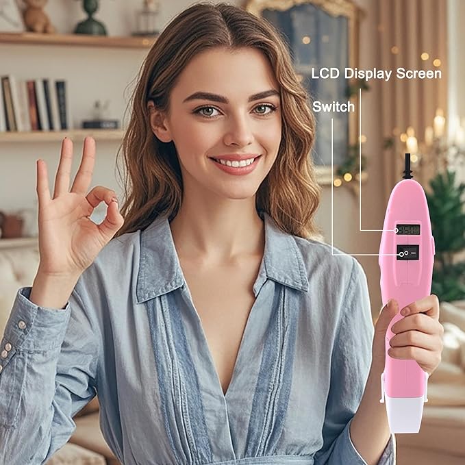 mofa Mini Variable Temp Heat Gun 350W 250℉~850℉(150℃- 450℃) Fast Heating,LCD Digital Display Hot Air Gun Tools with Reflector Nozzle&Tripod Overload Protection for Crafting,Embossing,Drying (Pink)