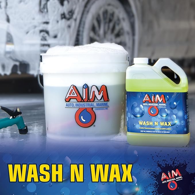 AIM Chemicals Wash N Wax Car Soap - pH neutral for cars, trucks, boats, and RVs. Protects wax and sealants. Use with foam cannon or hand wash. Ideal for detailing and cleaning supplies (AC WW5)