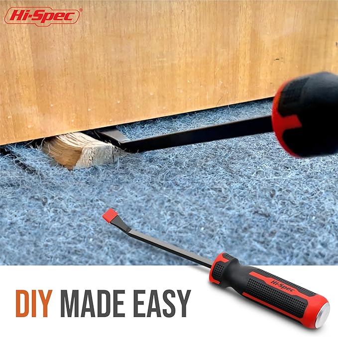 Hi-Spec Prybar Set: 1pc Short Small Steel Pry Bar. Ergonomic Non-Slip Handles with Heavy Duty Striking Cap for Wood, Tiles, Trim and Molding. 8" (0.6ft) / 0.2m Total Length.