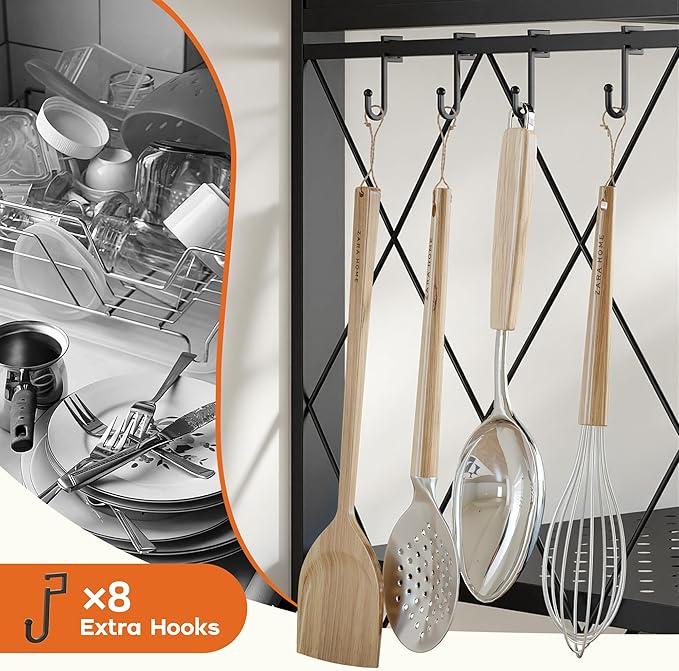 Fenbeli Folding Shelving Unit 5 Tier with Wheels & Hooks, No Assembly Foldable Collapsible Storage Shelf 60 lbs Per Shelf, Rolling Metal Rack for Kitchen Pantry Garage Craft Show Display