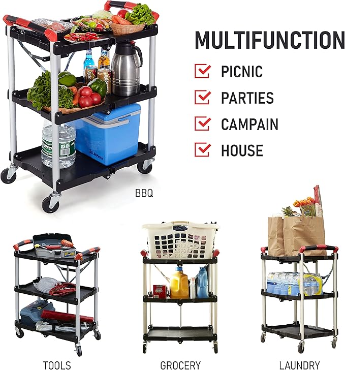 Olympia Tools 410-007 Pack-N-Roll 150 lbs Folding Collapsible Service Cart, Black/Red