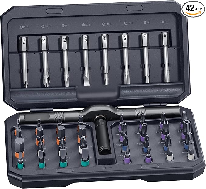 42 in 1 Magnetic Screwdriver, Screwdriver Set, Multi Bit Ratcheting Screwdriver Set with Storage Case Repair Tool Kit for Computer, Eyeglass, Bicycles, Watch, Ring Doorbell, Furniture and DIY