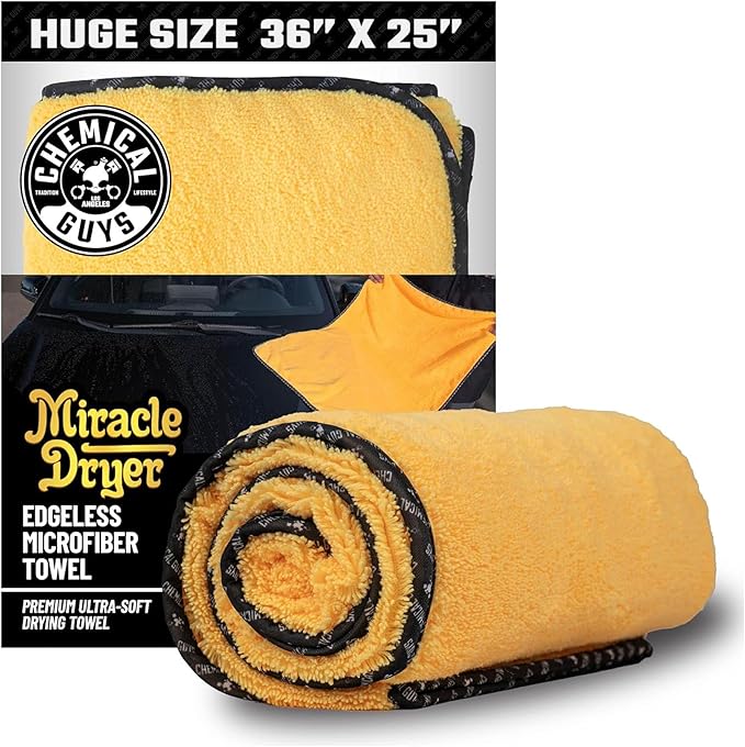Chemical Guys Large Microfiber Drying Towel for Cars Trucks SUVs RVs and Motorcycles, Large 36 x 25 Inch Yellow Absorbent Exterior Drying Towel