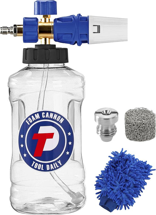 Tool Daily Foam Cannon for Pressure Washer, Adjustable Foam Blaster, Snow Foam Lance with M22 and 1/4 Inch Quick Connect, Additional Orifice Nozzle 1.1mm, 1.5 Liter
