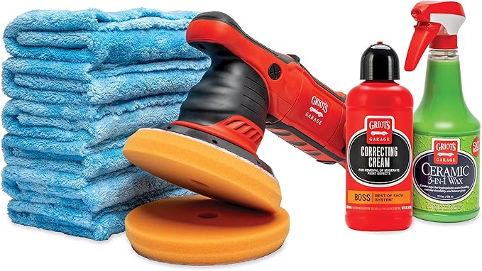 Griot's Garage G9 Orbital 2-Step Ceramic Kit for Car Polishing and Detailing, Includes Orbital Polisher, BOSS Correcting Cream, 6.5" Foam Pads, Ceramic 3-in-1 Wax, and Microfiber Towels, 11558