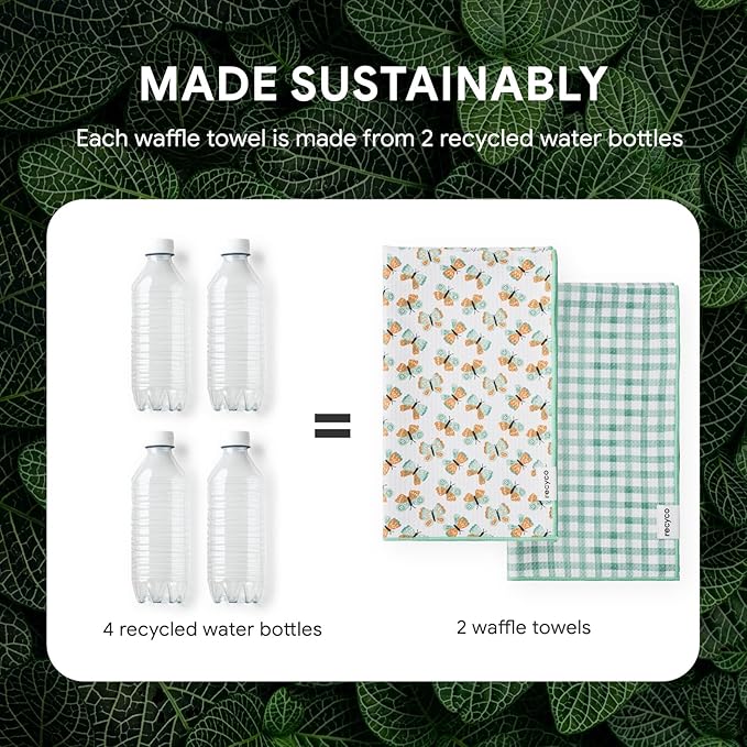 RECYCO Waffle Kitchen Towel Set of 2 - Quick Dry Microfiber Sustainable Dish Towels - Ultra Absorbent Reusable Cleaning Tea Towels - Lightweight Hand Towels,16”x 28”, Butterfly Gingham