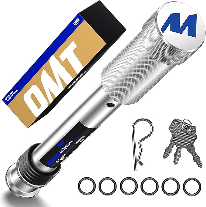 Orion Motor Tech Locking Hitch Pin, Fits 2" Receiver with 5/8" Diameter Hitch Pin Lock, Anti-Theft Steel Hitch Pin Lock with Key for Class III IV Hitches, Anti-Rattle Trailer Hitch Pin, Silver