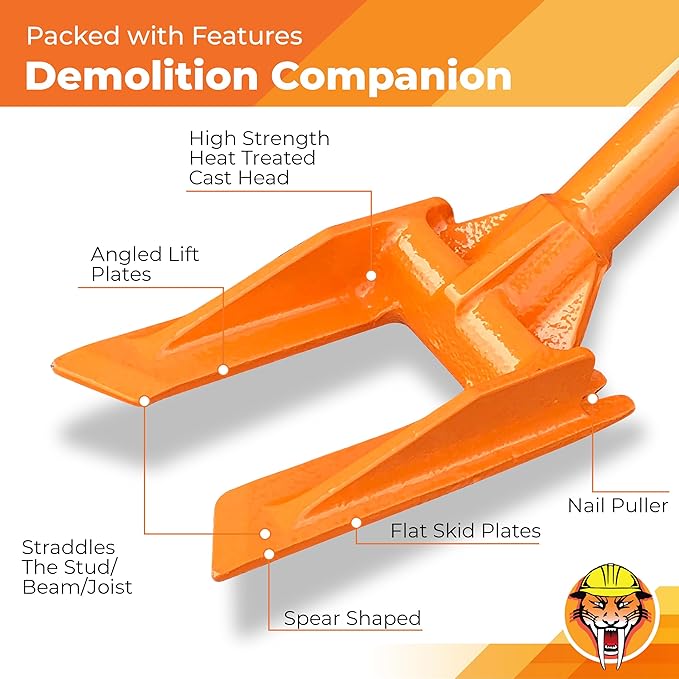 48” Demolition Pry Bar & Crowbar – Oval Handle Wrecking Bar for Ceiling & Wall Demo – Heavy Duty Nail Puller Tool for Contractors, Firefighters & Home Renovations