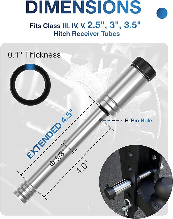 TOPICK 5/8" Trailer Hitch Lock with Extra Long 4-1/2" Span, Stainless Steel Hitch Lock Pin, 2" & 2.5" & 3" Receiver Lock, Truck Locking Hitch Pin, Towing Accessories