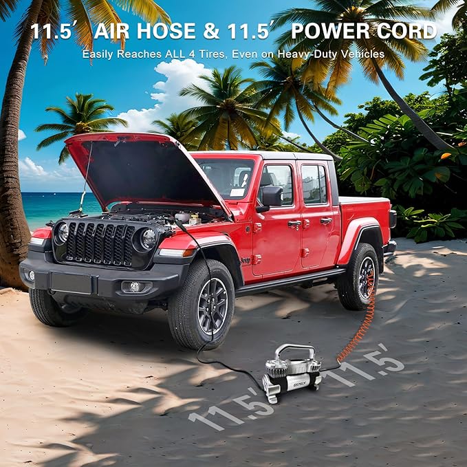 GSPSCN 6X Faster Inflation Digital Dual Cylinder Portable Air Compressor,12V Metal Tire Inflator w/Adapter & Pencil Pressure Gauge 150PSI LED Light丨Heavy Duty Air Pump for Car,Truck,SUV,ORV,RV,Balls