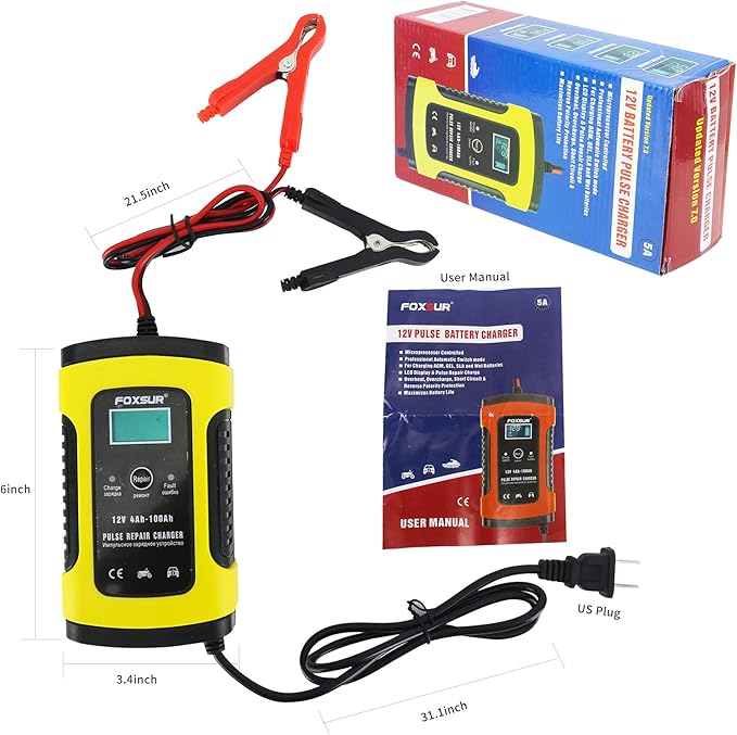 12V 5 Amp Automotive Smart Battery Charger Maintainer for Car, Motorcycle, RV, SUV, Lawn Mower, Boat, RV, SUV, ATV and More