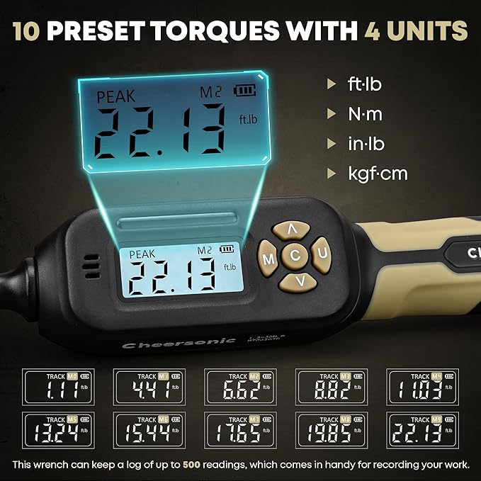 Digital Torque Wrench 1/4 drive, 1.1-22.1 ft-lb (1.5-30 Nm) ±1% Accuracy Inch Pound Torque Wrench with Buzzer and LED Electronic Torque Wrenches with Bits & Sockets for Bike Motorcycle Gunsmithing