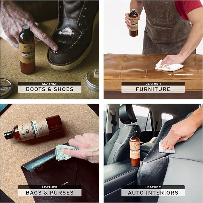 Otter Wax Leather Oil | 16 Oz | Leather Cleaner & Conditioner | All-Natural Color-Safe Treatment for Boots, Furniture, Auto Seats, Jackets, Shoes & Bags | Chemical & PFAS-Free | Made in Portland USA