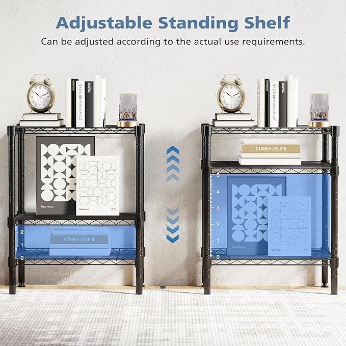 HealSmart 3-Tier Metal Wire Storage Shelves, Adjustable Standing Storage Rack Shelf, Heavy Duty Steel Shelving Unit Organizers for Kitchen Bathroom Pantry Garage, 23.2" W×13.4" D×30.3" H, Black