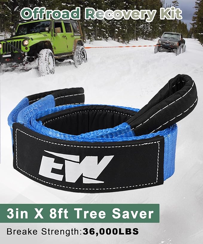 NIXFACE Tree Saver Strap Night Glow Design 3" x8' (36,000lbs Break Strength) Emergency Off Road Recovery Rope, Tow Strap Winch Accessory