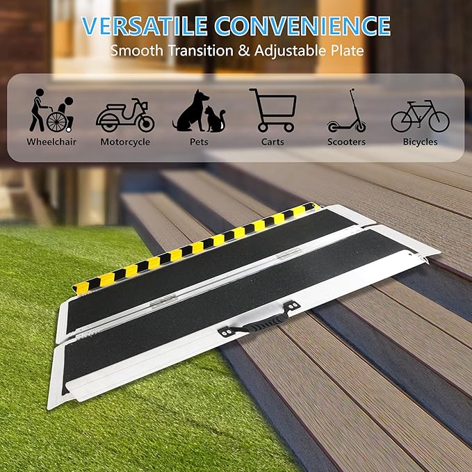 4FT Portable Wheelchair Ramp, Non-Slip Aluminum Folding Handicap Ramp, 800 LBS Capacity Door Threshold Ramps for Home Steps, Scooter Ramps for Car, Doorways, Curbs, Stairs, Cart, Wheel Chair Ramp Step