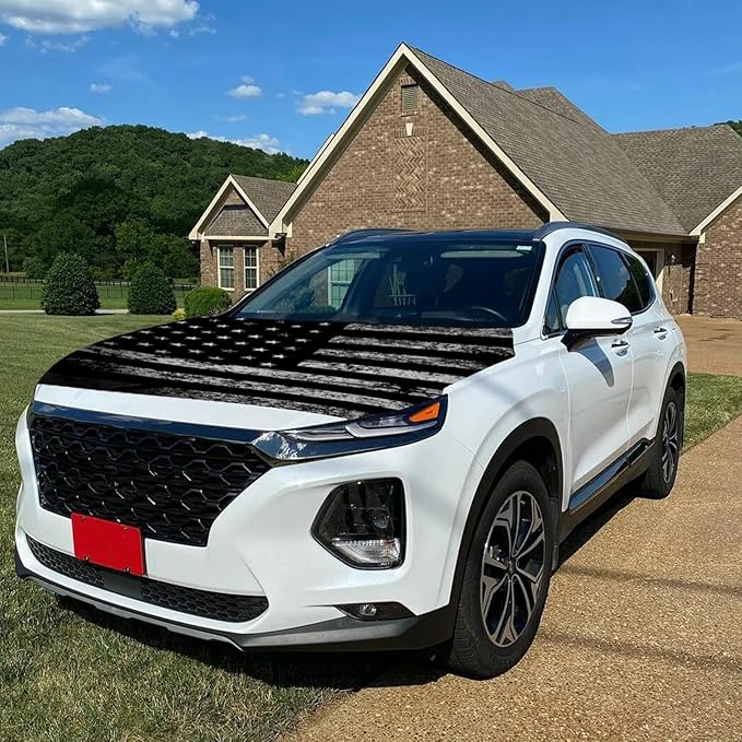 Car Hood Flag Cover - 59x51 in Car Hood Cover Eagle Flag with 2 Adjustable Fasteners, Patriotic American Flag Bonnet Banner Universal Fit for Trucks, SUV, Patriotic America Flag Cars Decor