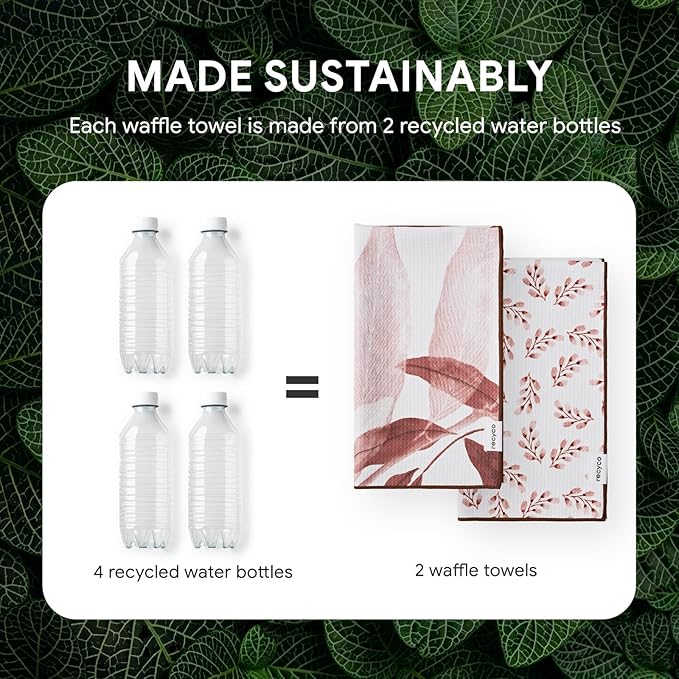 RECYCO Waffle Kitchen Towel Set of 2 - Quick Dry Microfiber Sustainable Dish Towels - Ultra Absorbent Reusable Cleaning Tea Towels - Lightweight Hand Towels,16”x 28”, Terracotta