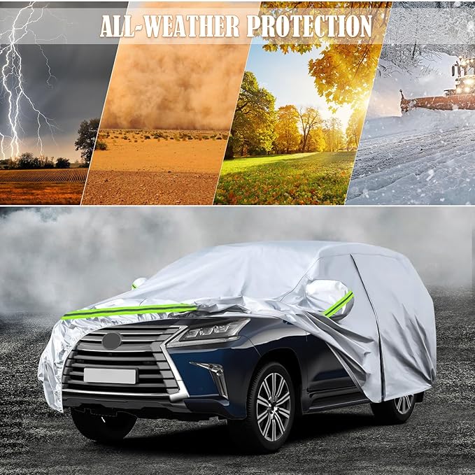 Waterproof Car Covers Replace for 2008-2025 Lexus LX/Toyota Land Cruiser, 6 Layers Silver All Weather Custom-fit Car Cover with Zipper Door & Windproof Bands for Snow Rain Dust Hail Protection