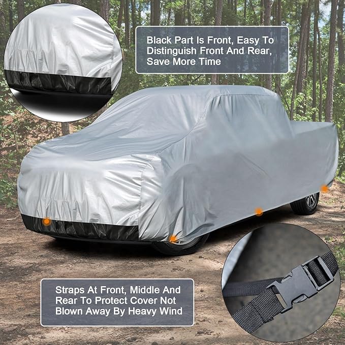 Kayme 6 Layers Truck Cover Waterproof All Weather - See Vehicle Size Chart - Heavy Duty Outdoor Pickup Cover Sun Uv Rain Protection, Universal Fit Most Extended Cab Short Bed. Length Up to 228 inch.