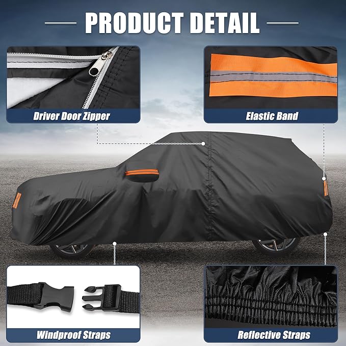 X AUTOHAUX Car Cover for Toyota RAV4 2012-2022 Aluminum Film Outdoor Waterproof Sun Rain Snow Hail Protection with Driver Door Zipper