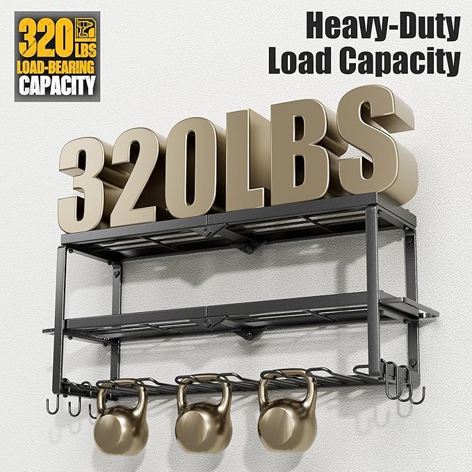 Power Tool Organizer Wall Mount, 7 Slots Cordless Drill Holder Storage Rack, Heavy Duty Battery Tools Holder with Shelf for Charging Station, for Garage Organization, Workshop