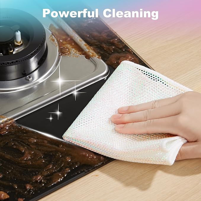 JOYMOOP Multipurpose Wire Dish Rags 11.8" x11.8", Rainbow Laser Dish Cloths for Washing Dishes, Reusable Cleaning Cloths, Non-Scratch Dishwashing Rags for Dishes, Glass, Stainless Steel - 20 Pack