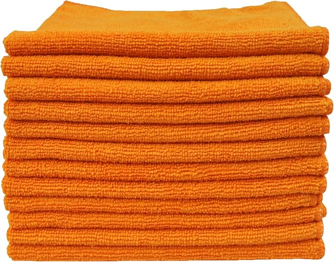 Eurow Utility 240 GSM Terry Weave Microfiber Cleaning Towels for Home, Auto, Boat, RV, Garage, Shop, Streak-Free, Scratch-Free, Reusable, Multi-Surface, Ultra Absorbent, 16x16 Inch, 12-Pack, Orange