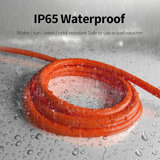 POWGRN 10 ft 12/3 Outdoor Extension Cord Waterproof Heavy Duty with Lighted Indicator End 12 Gauge 3 Prong, Flexible Cold-Resistant Long Power Cord Outside, 15Amp 1875W SJTW Orange ETL Listed