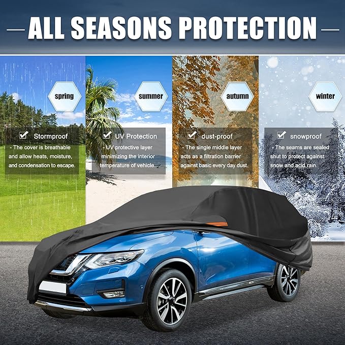 X AUTOHAUX Car Cover for Nissan X-Trail 2010-2025 210D-PU Outdoor Full Car Cover All Weather with Door Zipper for Waterproof Windproof Sun Rain Snow Protection