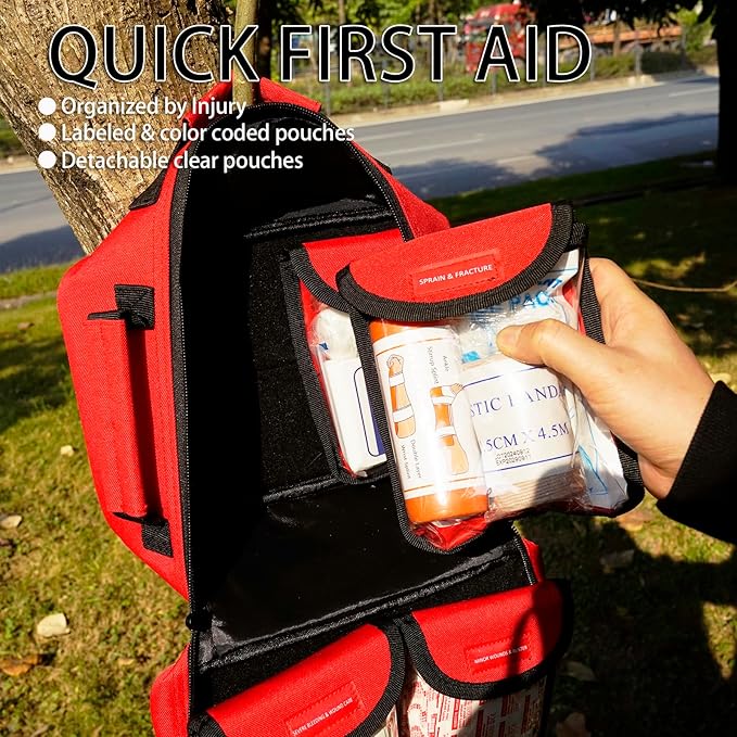 Premium 418-Piece First Aid Kit - MOLLE Compatible, Waterproof & Organized Tear-Resistant Survival Kits for Home, Hiking, Car, Outdoor Emergencies