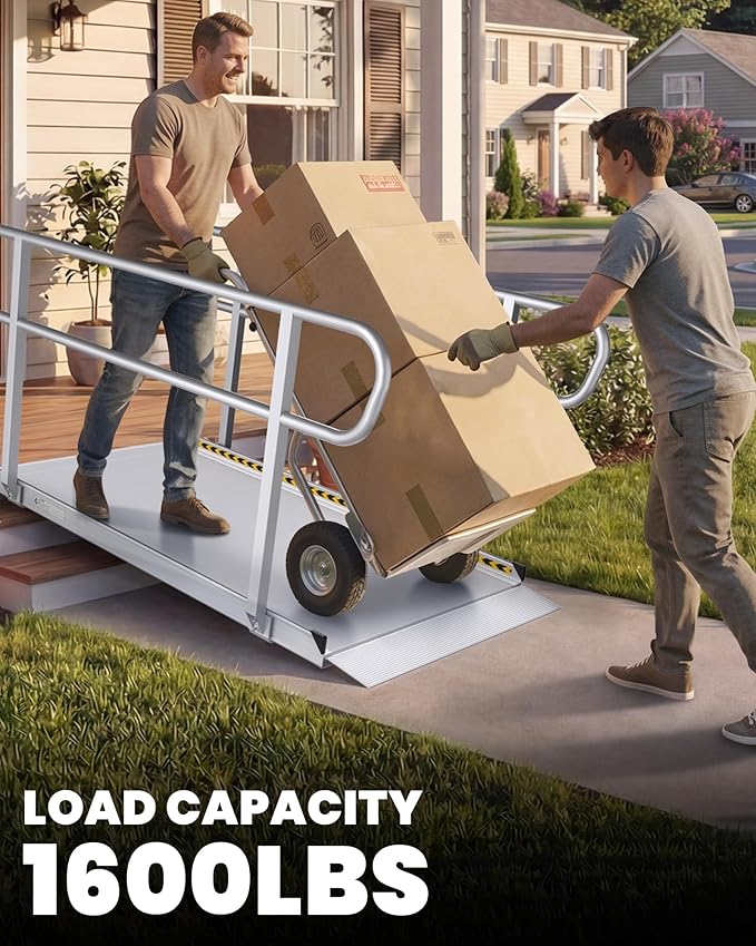 6FT Wheelchair Ramp with Handrails, 1600 lbs Capacity Heavy Duty Aluminum Ramps for Home Steps and Doorways, Fixed Threshold Solution for Wheelchairs Scooters Walkers, Easy Single-Person Use