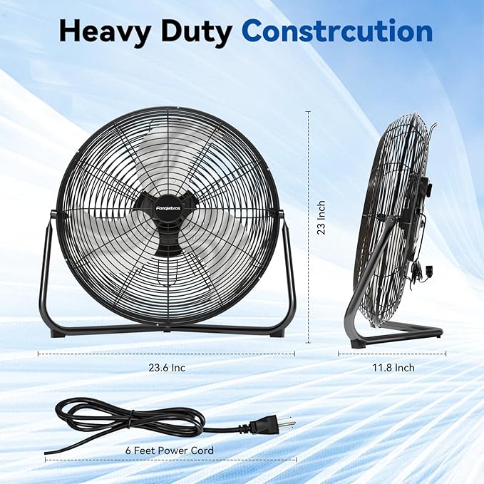 20" High Velocity Floor Fan, 5300 CFM Heavy Duty Industrial Floor Fan, 3 Speed, 360 Degree Tilt, Quiet Operation for Warehouse, Basement, Factory, Barn, Garage - UL Safety Listed
