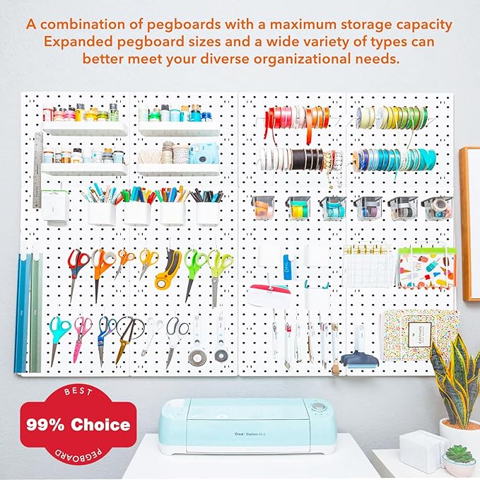12Pcs Pegboard, Pegboard Wall Organizer, Peg Boards for Walls Craft Room, Pegboard Kits fit Garage Kitchen Workshop, Small Pegboard, Peg Board Organizer Accessories - White Pegboards Panels